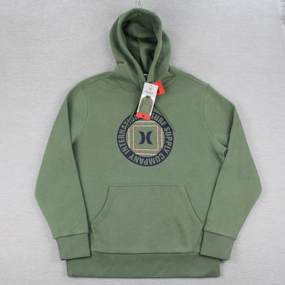 Hurley Hoodie Mens Size M Green Cotton Polyester Drawstring Pullover NEW